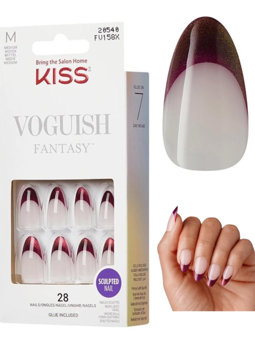 KISS Voguish Fantasy Press-On Nails Natural Burgundy French Tips Passionable - Picture 16 of 16